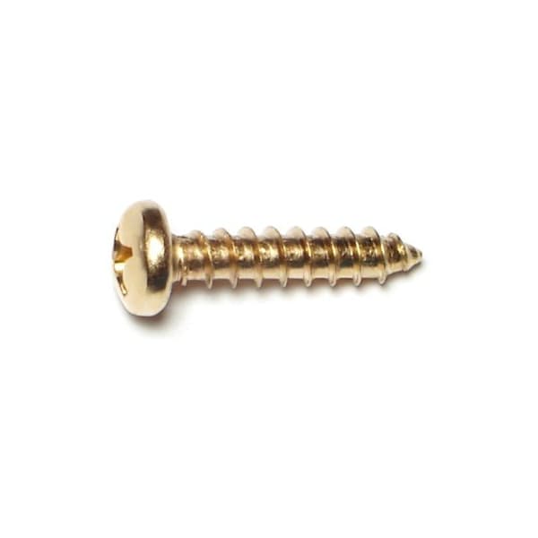 Midwest Fastener Sheet Metal Screw, #12 x 1 in, Brass Plated Steel Pan Head Phillips Drive, 25 PK 64156 - main